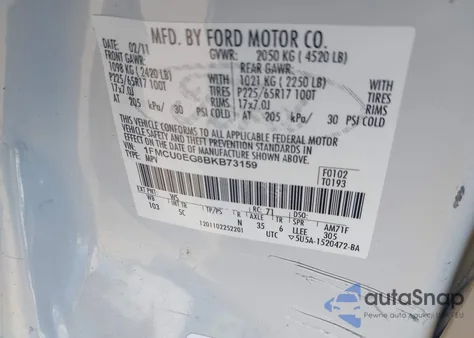 2011 Ford Escape Limited from USA, damaged, VIN 1FMCU0EG8BKB73159